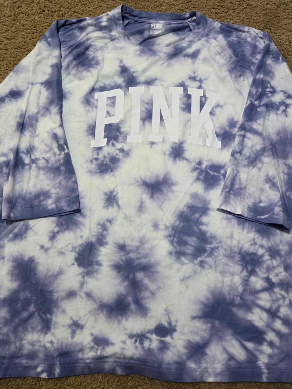 PINK Victoria's Secret XL Tie Dye Spellout Quarter Sleeved Tee